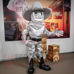 Silver Cowboy mascot costume character dressed with a Shorts and Mittens