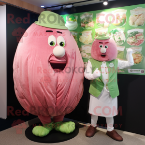 Pink Corned Beef And Cabbage mascot costume character dressed with a Poplin Shirt and Lapel pins