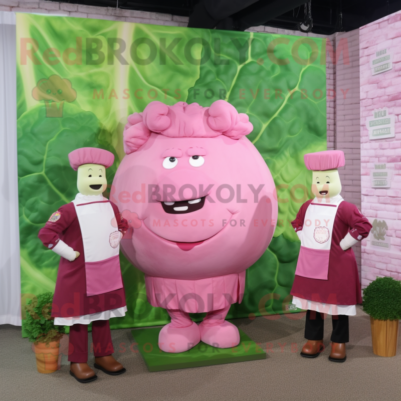 Pink Corned Beef And Cabbage mascot costume character dressed with a Poplin Shirt and Lapel pins