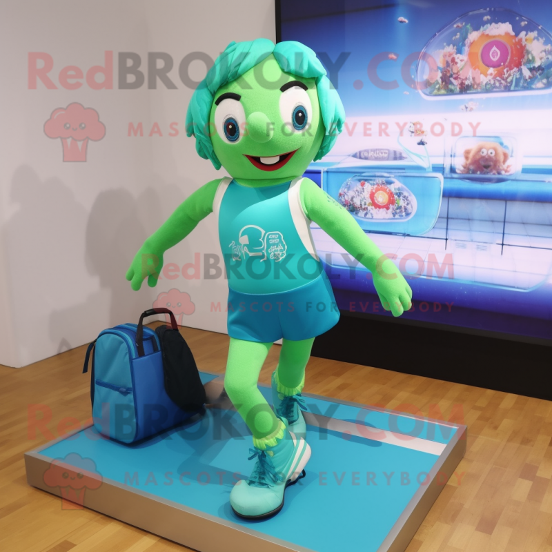 Cyan Irish Dancing Shoes mascot costume character dressed with a Swimwear and Briefcases