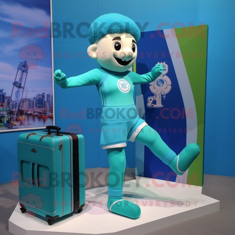 Cyan Irish Dancing Shoes mascot costume character dressed with a Swimwear and Briefcases