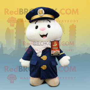 Navy Dim Sum mascot costume character dressed with a Coat and Scarves