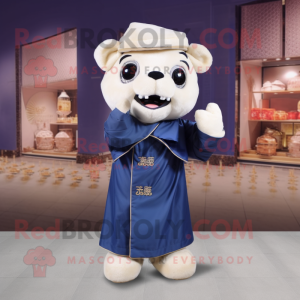 Navy Dim Sum mascot costume character dressed with a Coat and Scarves
