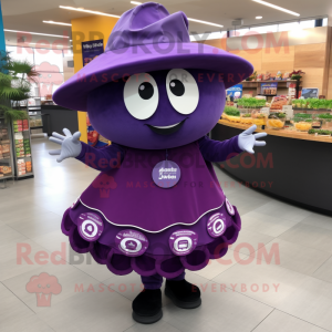 Purple Tacos mascot costume character dressed with a Circle Skirt and Berets