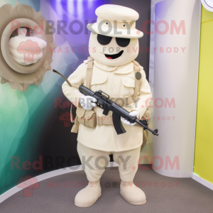 Cream Sniper mascot costume character dressed with a Vest and Rings