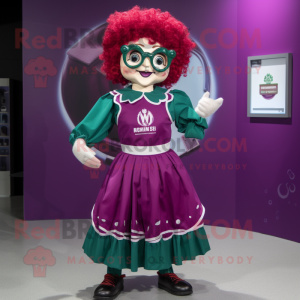 Magenta Irish Dancer mascot costume character dressed with a Blouse and Eyeglasses