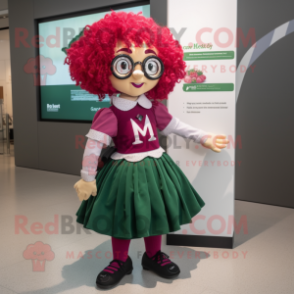 Magenta Irish Dancer mascot costume character dressed with a Blouse and Eyeglasses