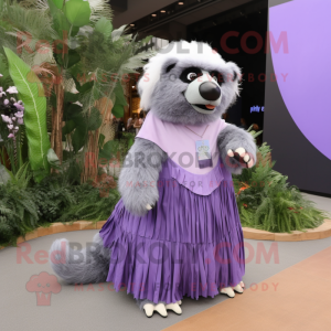 Lavender Sloth Bear mascot costume character dressed with a Maxi Skirt and Earrings