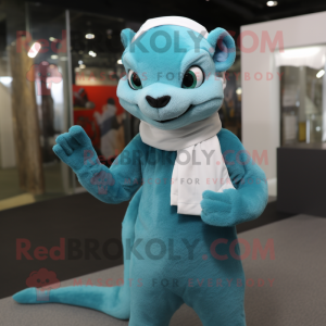 Cyan Weasel maskot drakt...