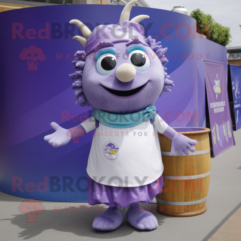 Lavender Ceviche mascot costume character dressed with a Tank Top and Belts