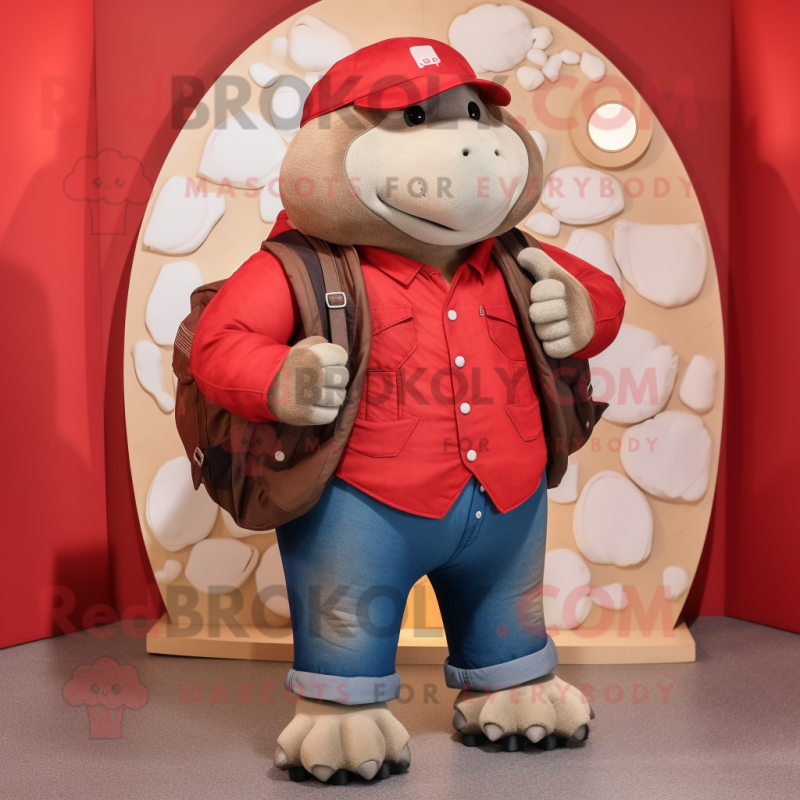 Red Glyptodon mascot costume character dressed with a Bootcut Jeans and Wallets