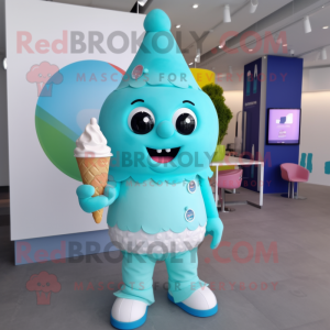 Cyan Ice Cream Cone mascot costume character dressed with a Playsuit and Bracelet watches