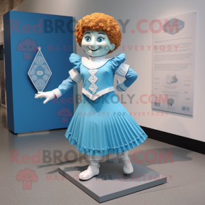 Sky Blue Irish Dancer mascot costume character dressed with a Wrap Skirt and Pocket squares