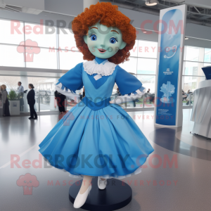 Sky Blue Irish Dancer mascot costume character dressed with a Wrap Skirt and Pocket squares