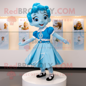 Sky Blue Irish Dancer mascot costume character dressed with a Wrap Skirt and Pocket squares