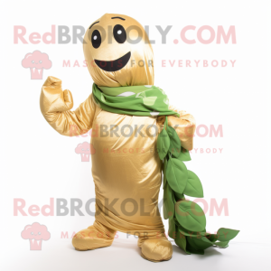 Gold Beanstalk mascot costume character dressed with a Tank Top and Scarves