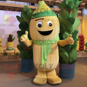 Gold Beanstalk mascot costume character dressed with a Tank Top and Scarves