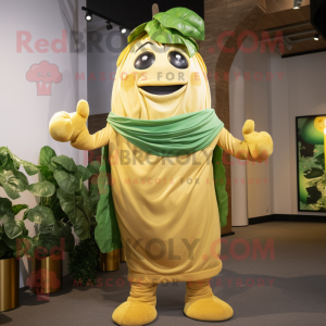 Gold Beanstalk mascot costume character dressed with a Tank Top and Scarves