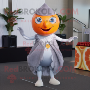 Silver Grapefruit mascot costume character dressed with a Sheath Dress and Anklets