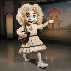 Beige Irish Dancing Shoes mascot costume character dressed with a A-Line Dress and Backpacks