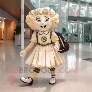 Beige Irish Dancing Shoes mascot costume character dressed with a A-Line Dress and Backpacks