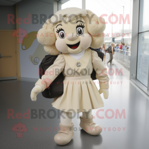 Beige Irish Dancing Shoes mascot costume character dressed with a A-Line Dress and Backpacks