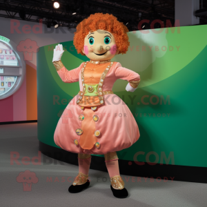 Peach Irish Dancer mascot costume character dressed with a Bodysuit and Coin purses