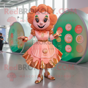 Peach Irish Dancer mascot costume character dressed with a Bodysuit and Coin purses