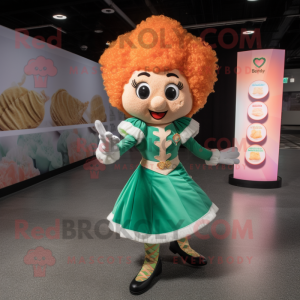 Peach Irish Dancer mascot costume character dressed with a Bodysuit and Coin purses