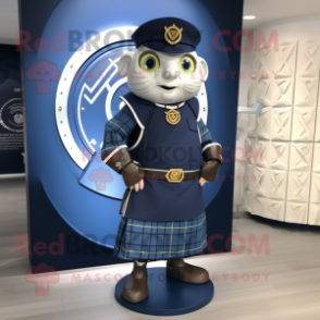 Navy Celtic Shield mascot costume character dressed with a Shift Dress and Backpacks