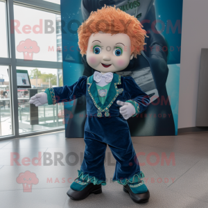 Cyan Irish Dancer mascot costume character dressed with a Jeans and Pocket squares