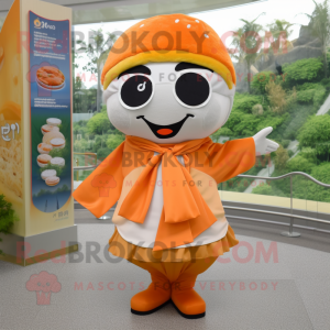 Orange Sushi mascot costume character dressed with a Dress Shirt and Scarves