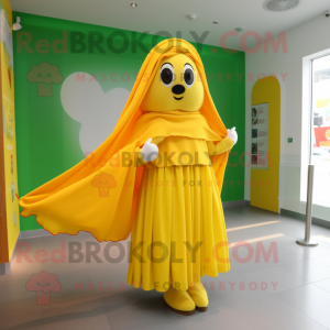Yellow Irish Flag mascot costume character dressed with a Dress and Shawls