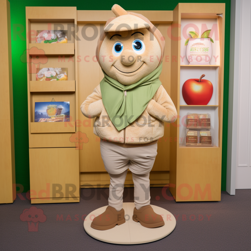 Tan Apple mascot costume character dressed with a Sweatshirt and Pocket squares