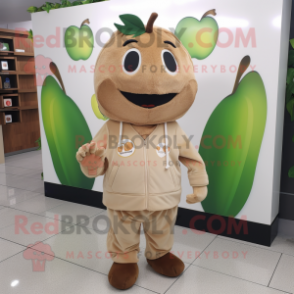 Tan Apple mascot costume character dressed with a Sweatshirt and Pocket squares