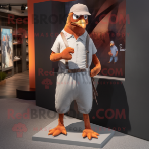 Rust Pigeon mascot costume character dressed with a Joggers and Suspenders