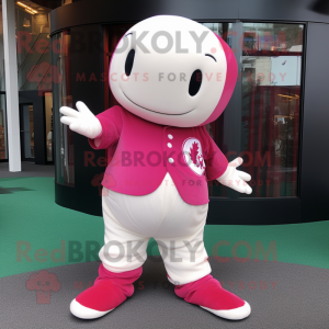 Magenta Beluga Whale mascot costume character dressed with a Baseball Tee and Foot pads