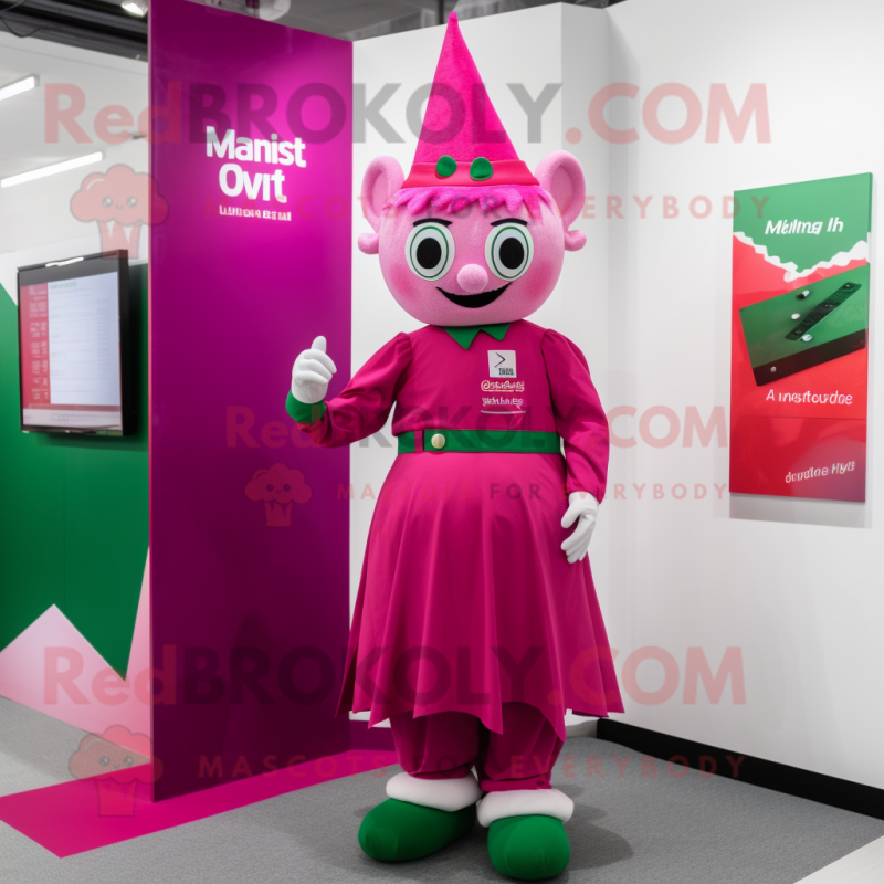 Magenta Irish Flag mascot costume character dressed with a Shift Dress and Cufflinks