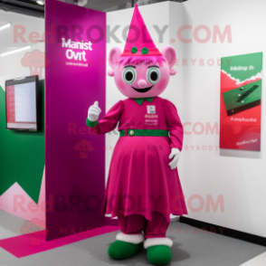 Magenta Irish Flag mascot costume character dressed with a Shift Dress and Cufflinks