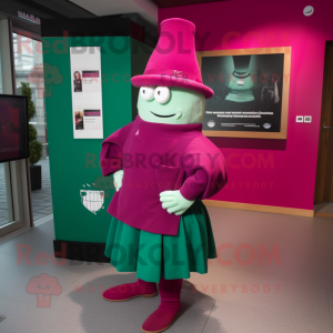 Magenta Irish Flag mascot costume character dressed with a Shift Dress and Cufflinks