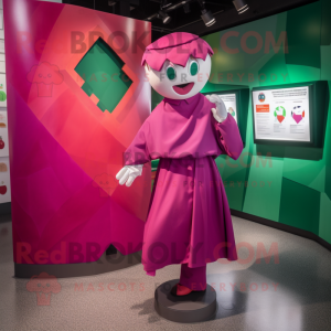 Magenta Irish Flag mascot costume character dressed with a Shift Dress and Cufflinks