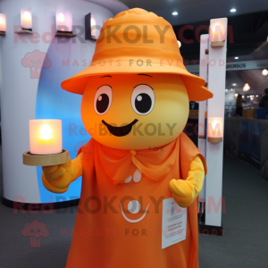 Orange Scented Candle mascot costume character dressed with a Blouse and Caps