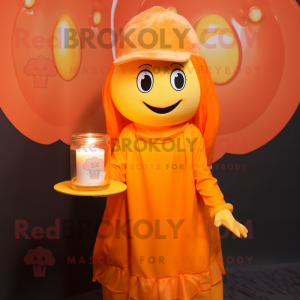 Orange Scented Candle mascot costume character dressed with a Blouse and Caps