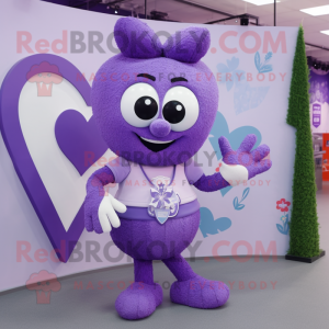 Lavender Heart mascot costume character dressed with a Vest and Rings