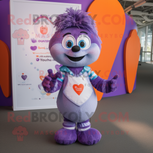 Lavender Heart mascot costume character dressed with a Vest and Rings
