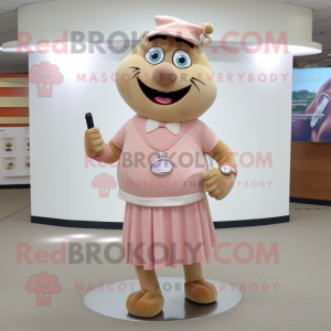 Tan Pink mascot costume character dressed with a Sheath Dress and Cufflinks