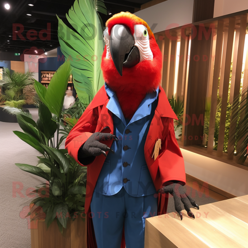 Red Macaw mascot costume character dressed with a Dress Shirt and