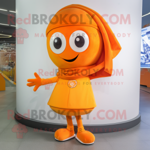 Orange Gyro mascot costume character dressed with a Skinny Jeans and Beanies