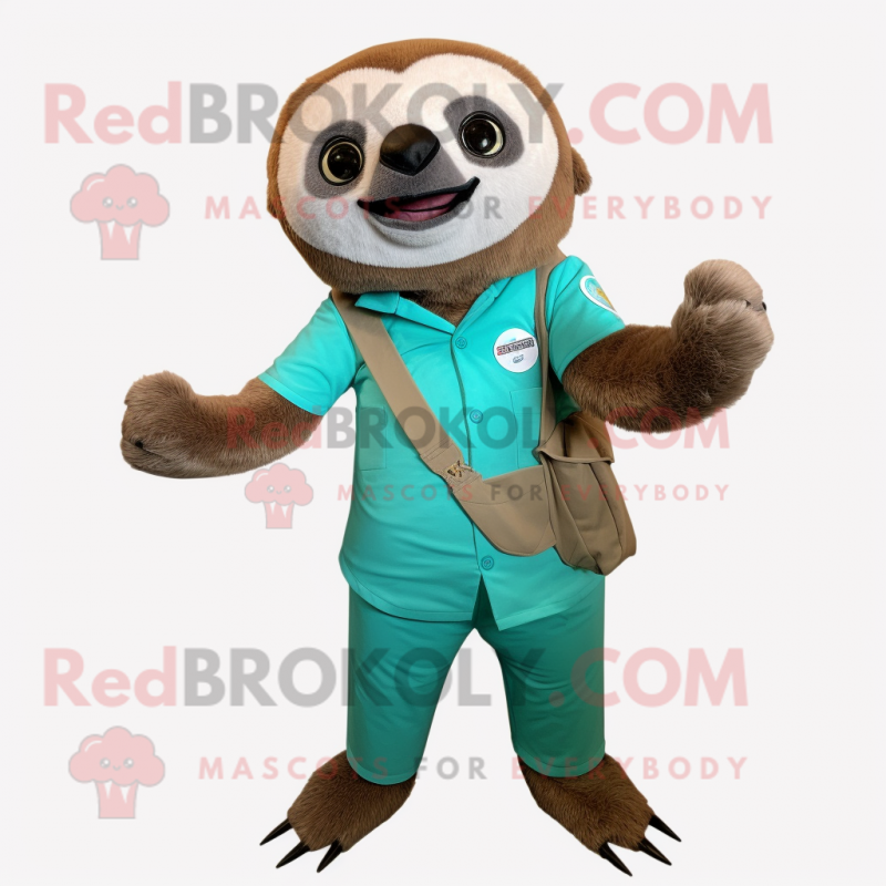 Teal Sloth mascot costume character dressed with a Cargo Pants and Bow ties