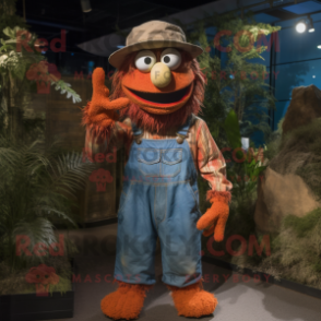 Rust Jambalaya mascot costume character dressed with a Dungarees and Hats